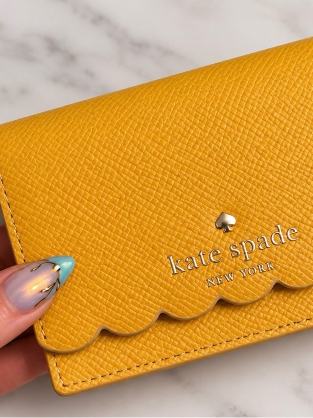 kate spade yellow scalloped saffiano card holder wallet